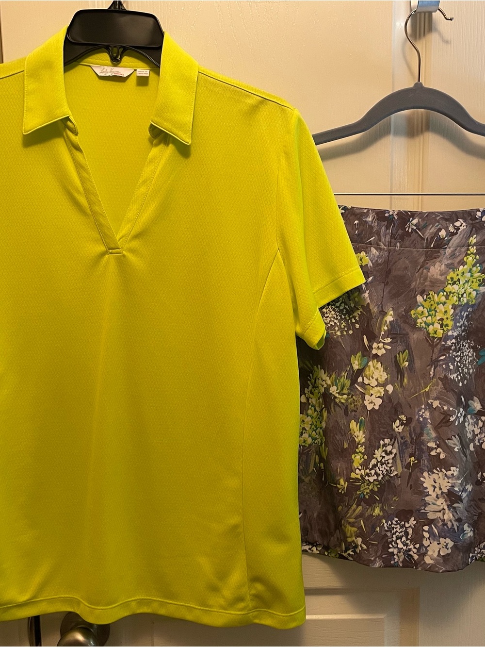 Women’s Collared Short Sleeve Top - Lime Green with coordinating skort golf set